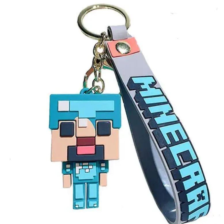 Брелок Майнкрафт 3D Стив в алмазной броне для рюкзаков