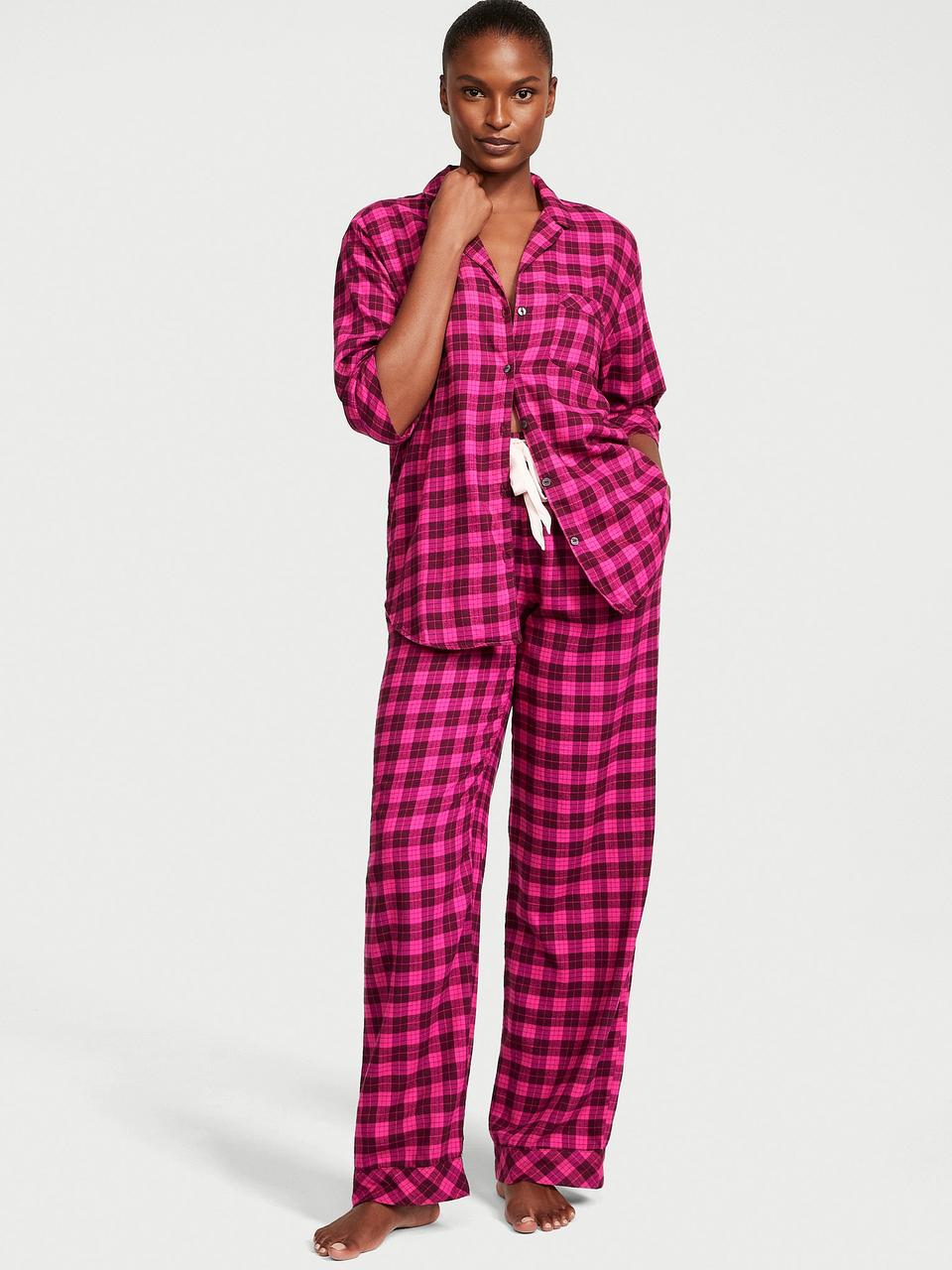 Пижама Victoria's Secret Long Pajama Set Flannel S Розовый (2136534802)