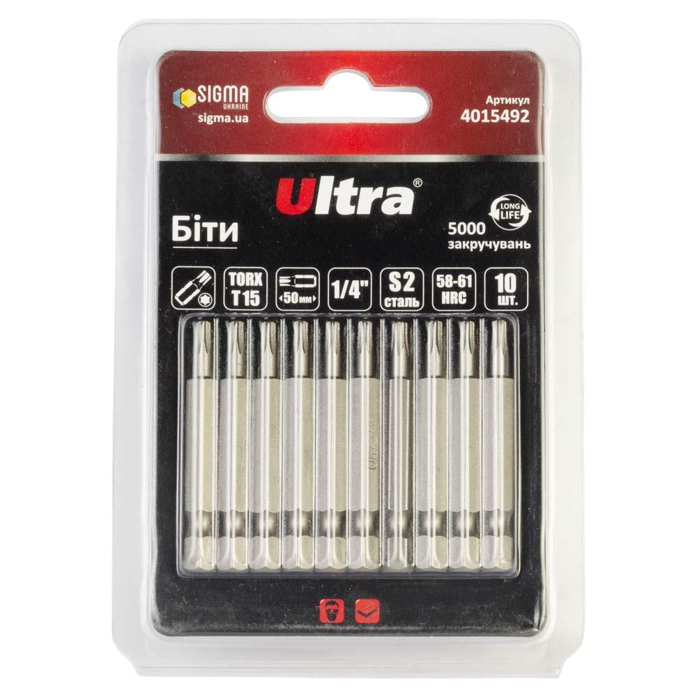 Набор бит Ultra TORX 15x50 мм 1/4" 10 шт. S2 в блистере (4015492)