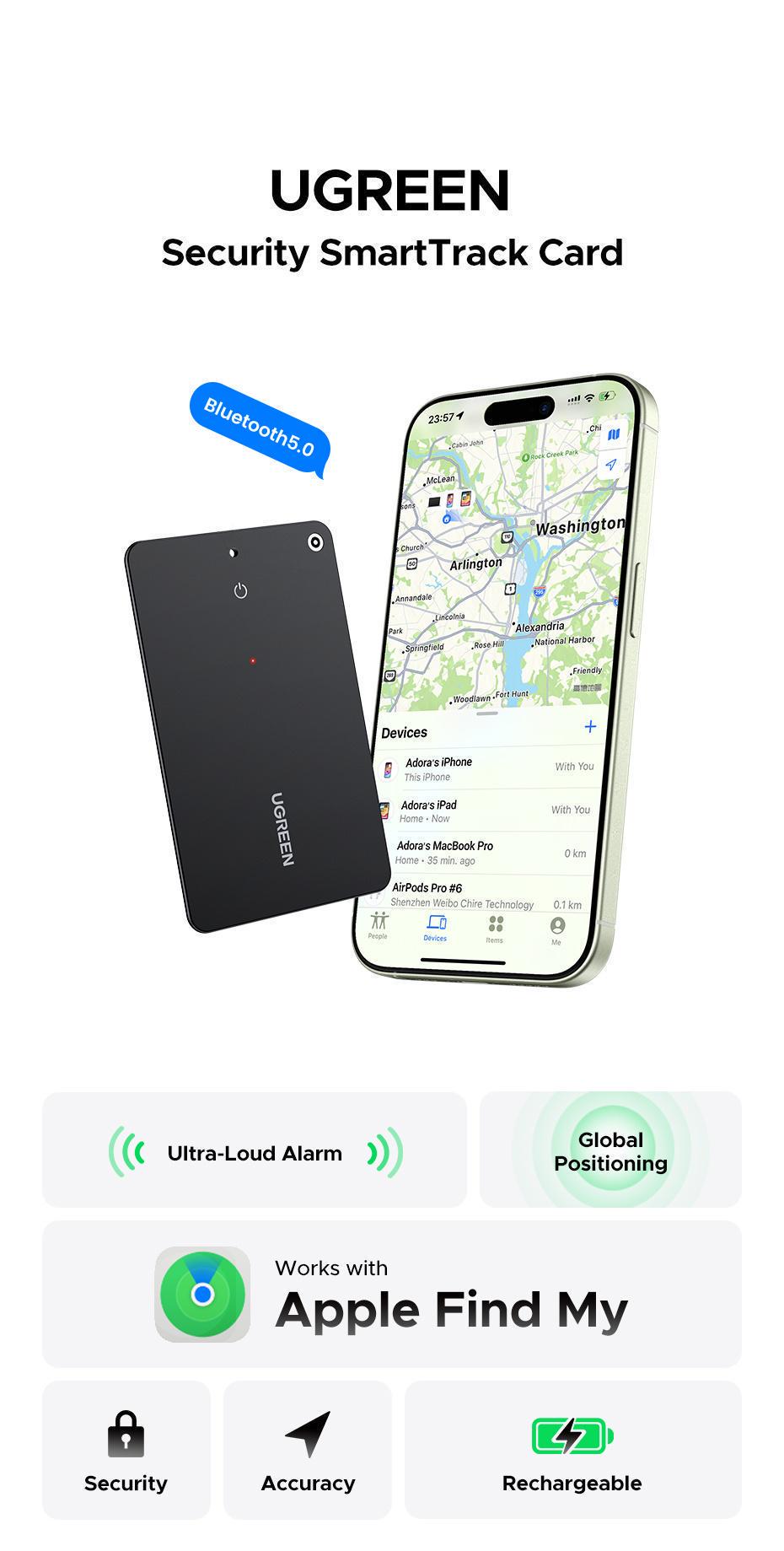 Трекер смарт Ugreen 1.7 мм 12 IP68 Чорний (45298) - фото 2 Трекер смарт Ugreen 1.7 мм 12 IP68 Чорний (45298) - фото 2