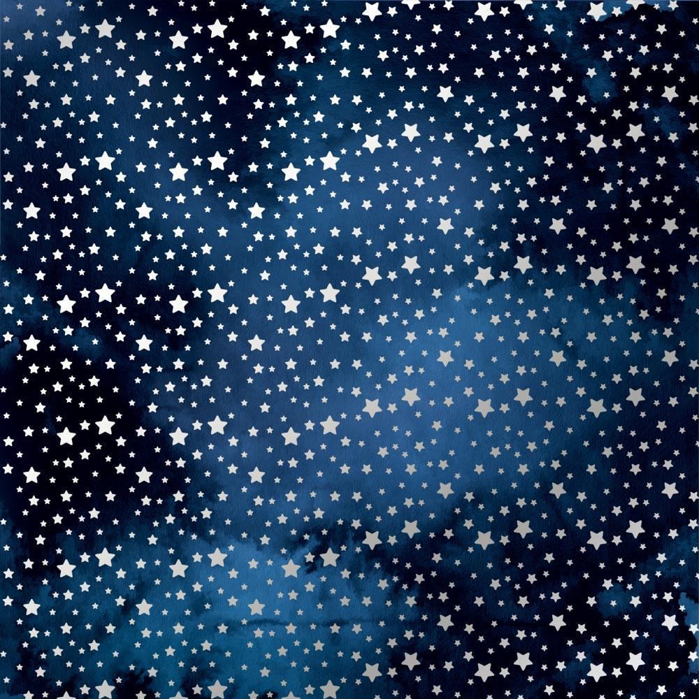 Лист бумаги односторонний Silver stars с серебряным тиснением 30,5х30,5 см Dark blue