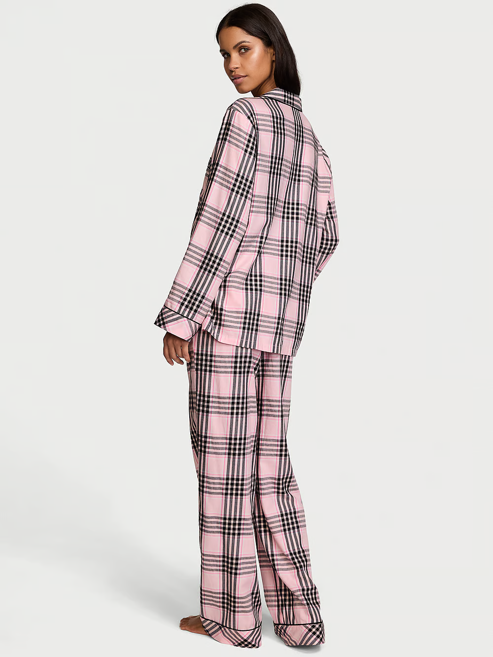 Піжама жіноча Victoria's Secret Flannel Long Pajama Set фланелева у клітинку L Рожевий (21972039) - фото 2