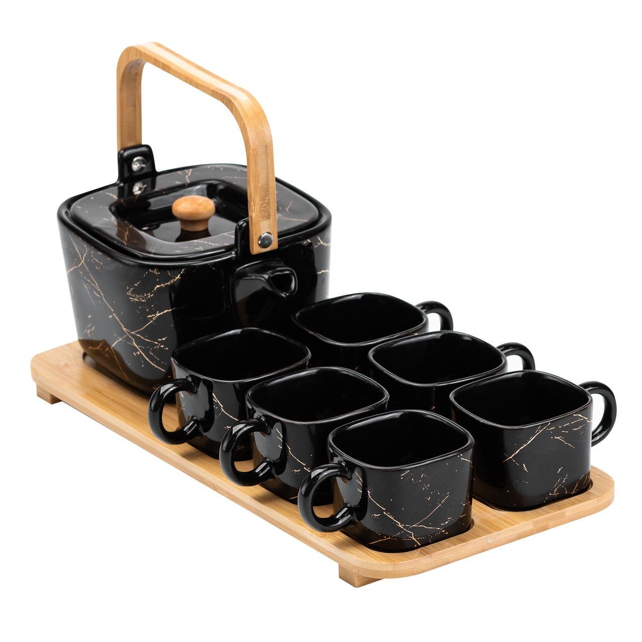 Сервіз чайний на 6 персон із підставкою HP1234 Чорний (A-032730) - фото 4 Сервіз чайний на 6 персон із підставкою HP1234 Чорний (A-032730) - фото 4