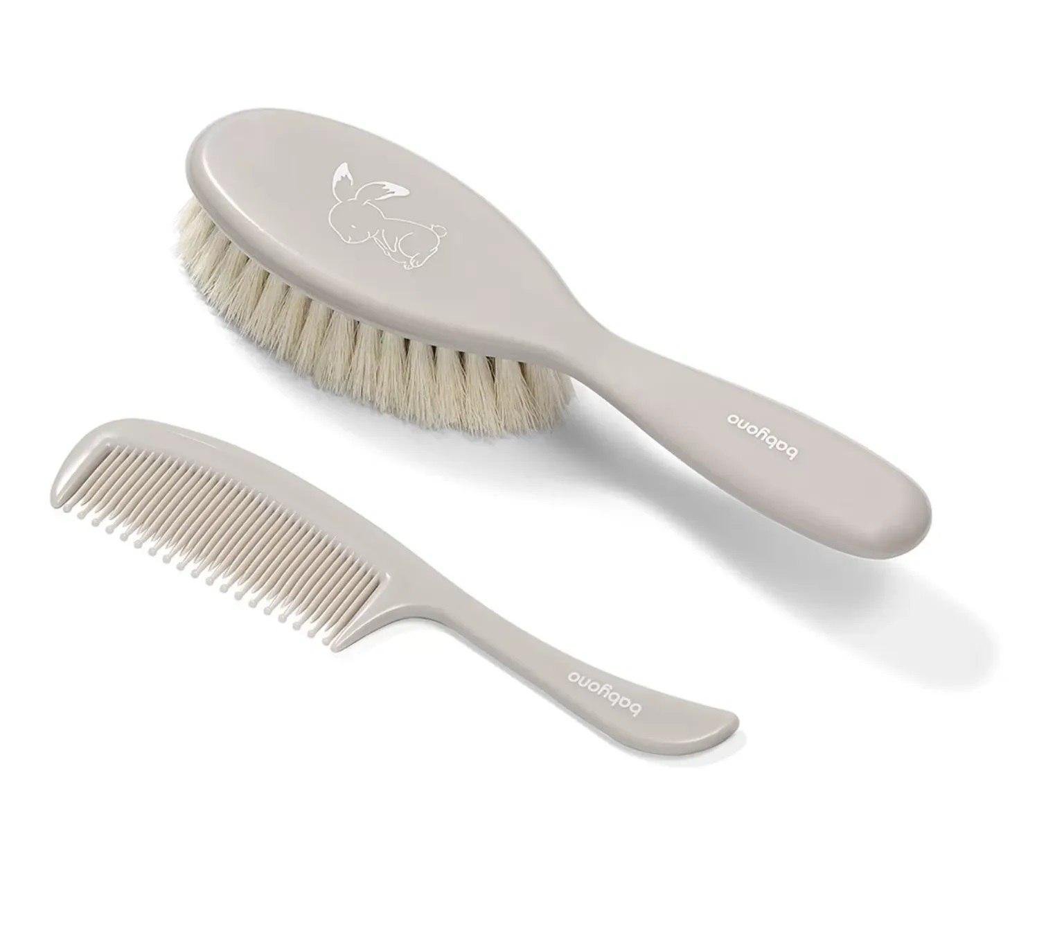 Щітка та гребінець для волосся BabyOno з натуральною м'якою щетиною Сірий (111136)