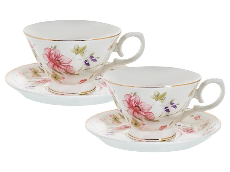 Набор чайных чашек Lefard Лаура фарфоровых с блюдцем на 2 персоны 220 мл Белый (943-096)