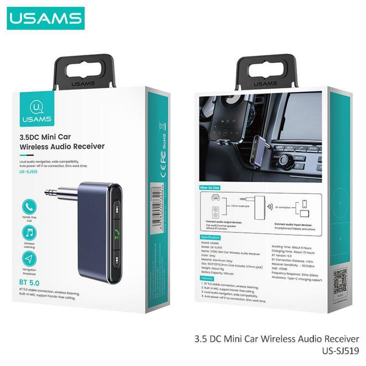 Трансмітер FM автомобільний Usams US-SJ519 3.5DC Mini Car Wireless Audio Receiver BT5.0 Grey (568596) - фото 15