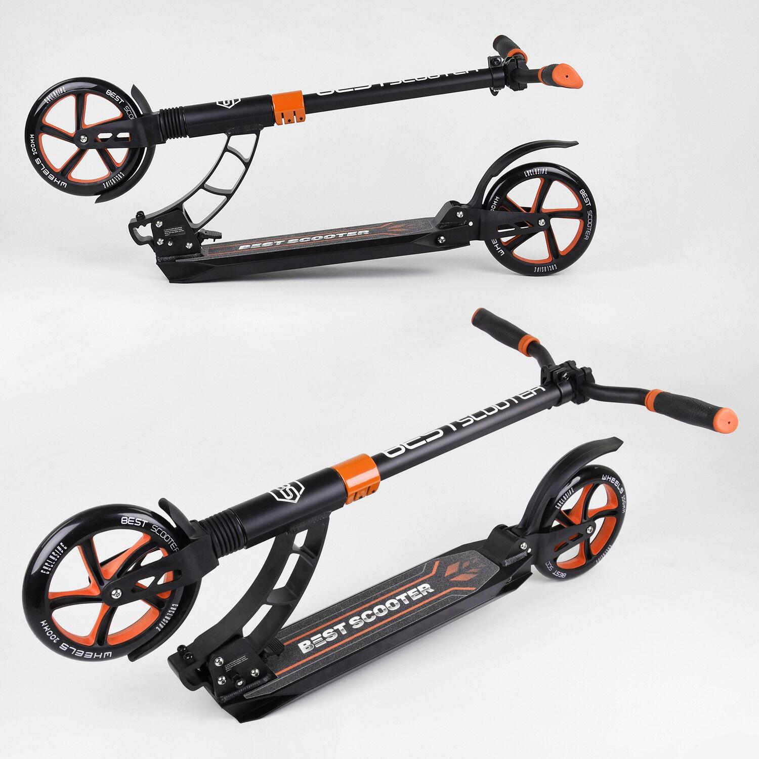 Самокат двухколесный Best Scooter с PU колесами и 2 амортизаторами Black/Orange (100075) - фото 3