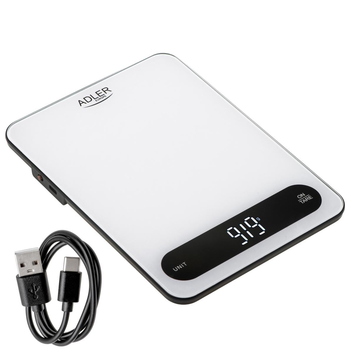 Весы кухонные электронные Adler AD 3177 10 кг заряжаются через USB-C White/Black (6892)
