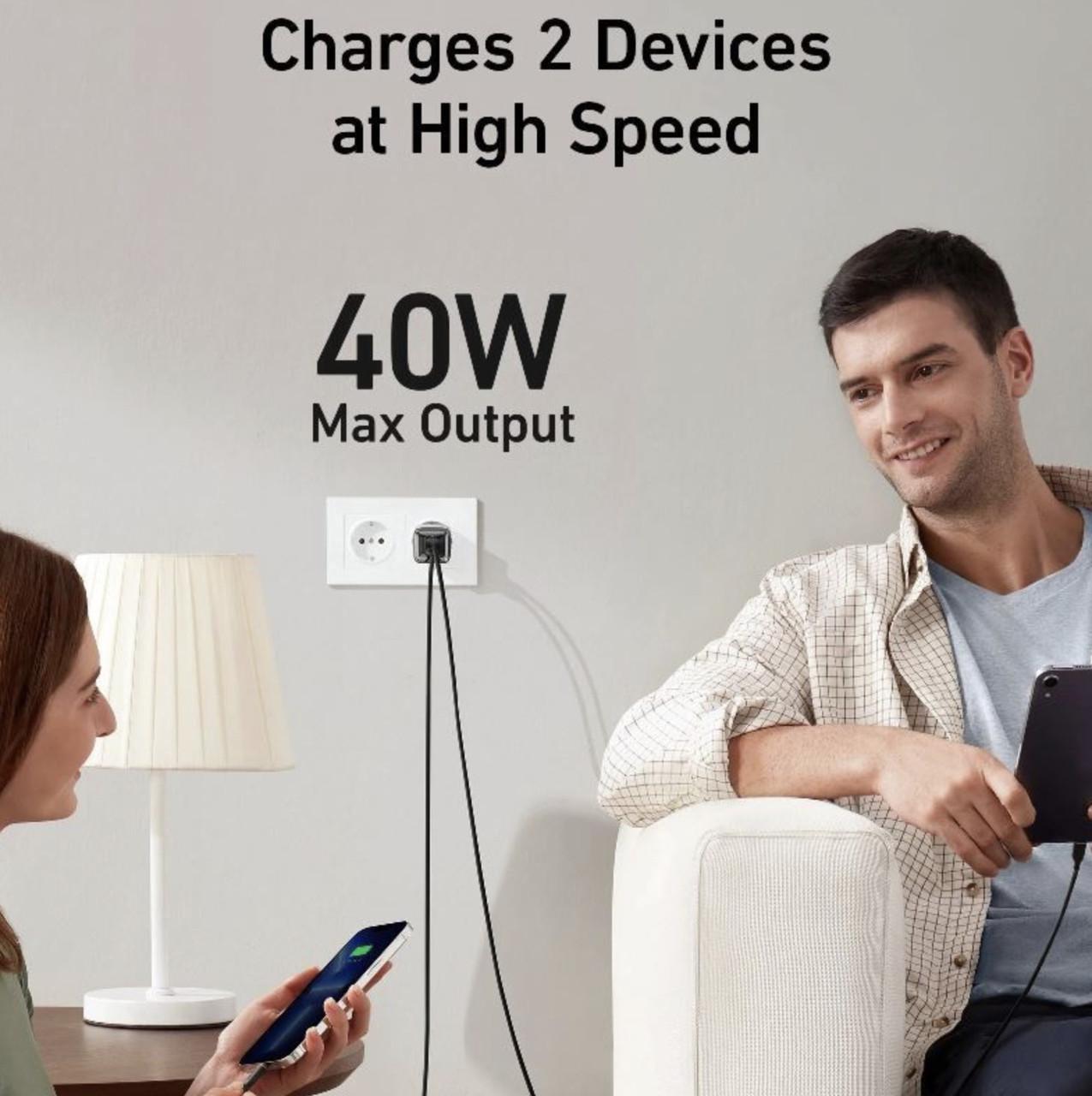 Зарядний пристрій Anker PowerPort 521 Nano Pro 40W 2xUSB-C PIQ 3.0 Black (A2038G22) - фото 2 Зарядний пристрій Anker PowerPort 521 Nano Pro 40W 2xUSB-C PIQ 3.0 Black (A2038G22) - фото 2