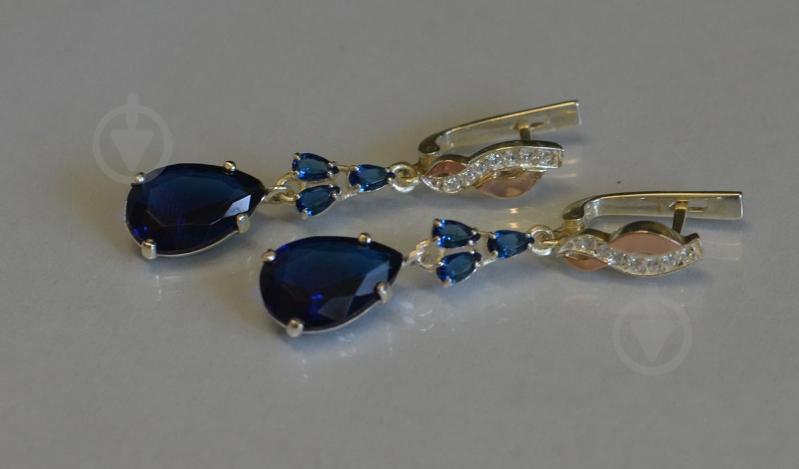 Серьги серебрянные Sil Myau с золотыми пластинами и фианитами 099s-14 Танзанит (Sil-685)