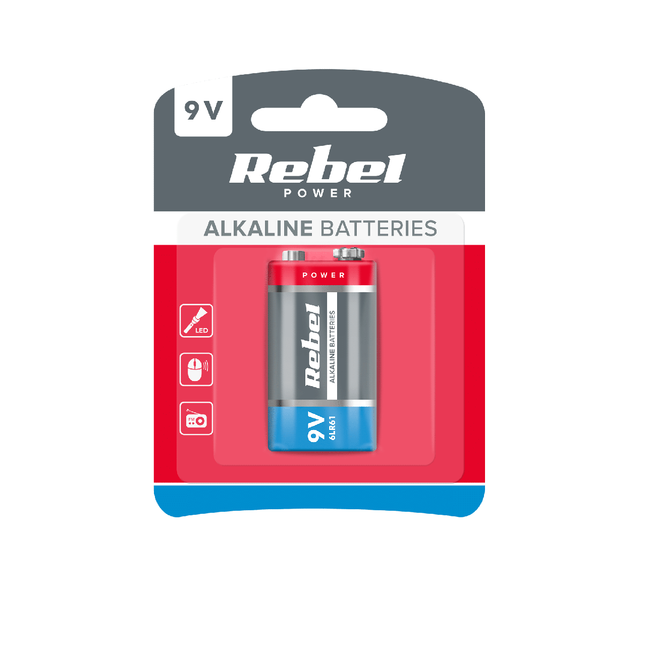 Батарейка Rebel крона 9V Alkaline 6LR61 на блистере (BAT0062B)