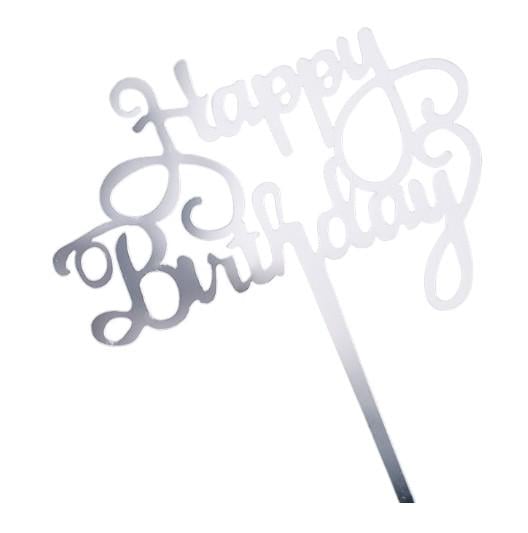 Табличка з написом Happy Birthday з блискітками 12x10 см Сріблястий (6616)