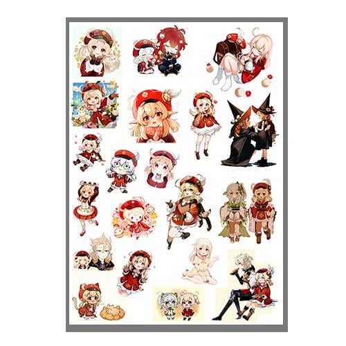 Стикеры наклейки Кли Геншин удар Genshin Impact А4 лист (stik_208)