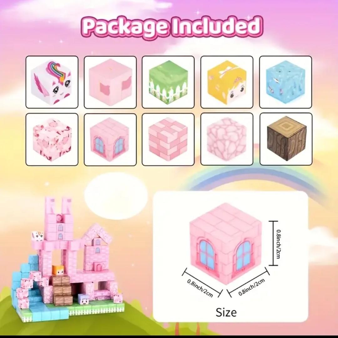 Конструктор магнітний Майнкрафт Рожевий замок з озерцем та рибками 108 кубиків - фото 2 Конструктор магнітний Майнкрафт Рожевий замок з озерцем та рибками 108 кубиків - фото 2