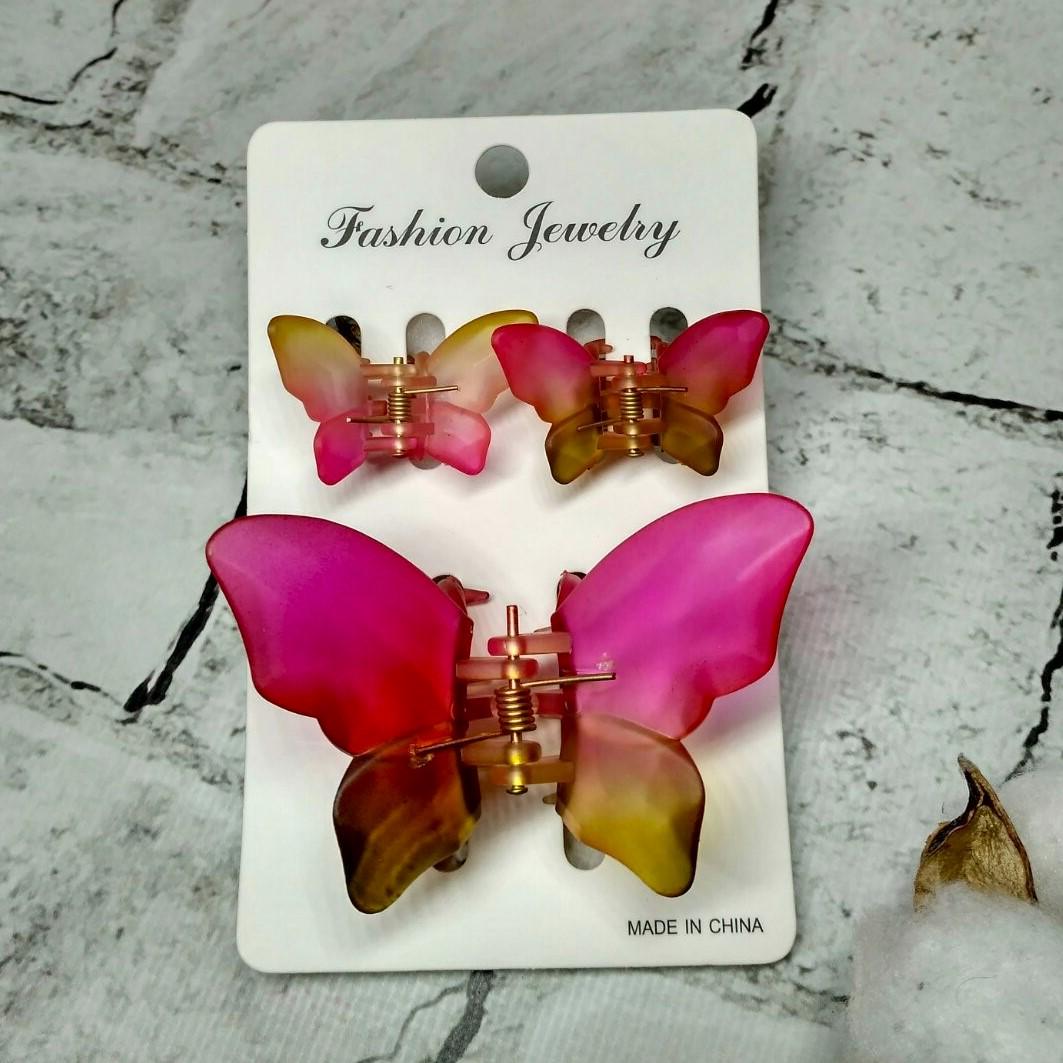 Крабик для волос Бабочки матовые заколка зажим набор из 3 шт. Малиновый (81418-5)