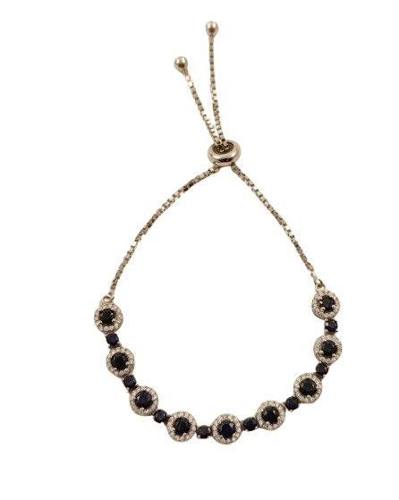 Браслет серебряный с сапфиром регулируемая застежка-слайдер (Б020-сф)