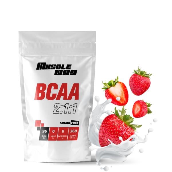 Комплекс амінокислот для росту м'язів і сушіння MuscleWay ВСАА 2:1:1 Sugar Free Полуниця у порошку на 10 порцій 100 г (21-125-bcaa-mw-rs100.p) - фото 1 Комплекс амінокислот для росту м'язів і сушіння MuscleWay ВСАА 2:1:1 Sugar Free Полуниця у порошку на 10 порцій 100 г (21-125-bcaa-mw-rs100.p) - фото 1