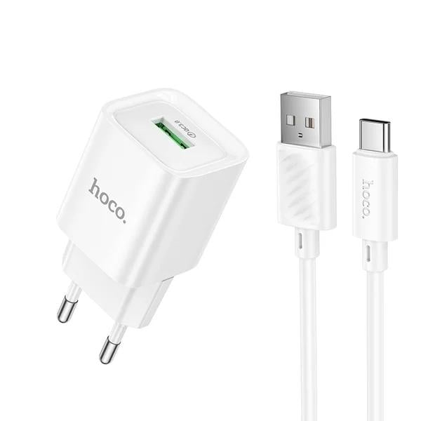 Зарядний пристрій мережевий Hoco C145A Charm 18W USB-A з кабелем USB Type-C 1 м White (6942007630238)