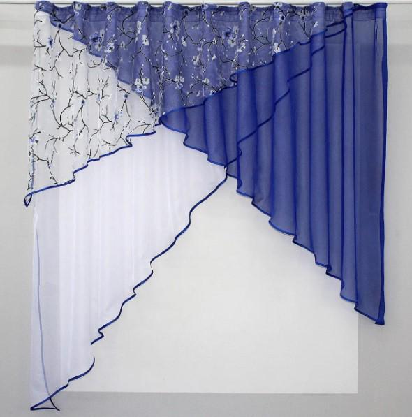 Комплект штор на кухню/балкон шифон/органза 290х170 см Синий/Белый (00к 59-352)