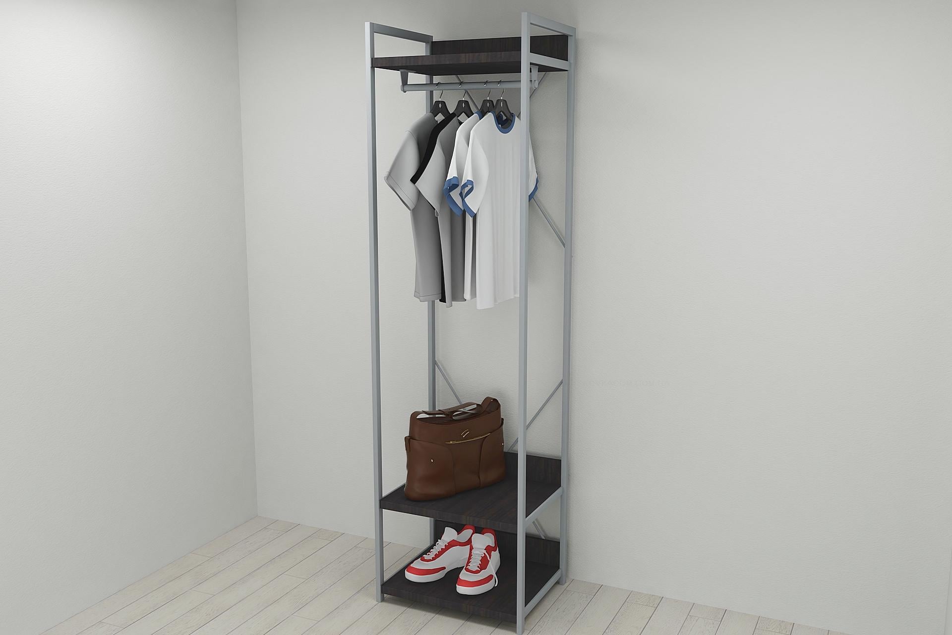 Шкаф-гардероб Ferrum-decor Коннект Уни секция 1 металл/ДСП 32 мм 220x60x50 см Серый/Венге Магия (FRD-104504)