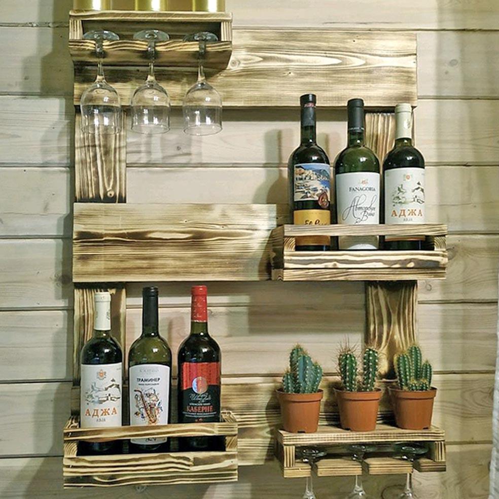 Полка для вина настенная из дерева Румои Бенгала (ПНК-011427)