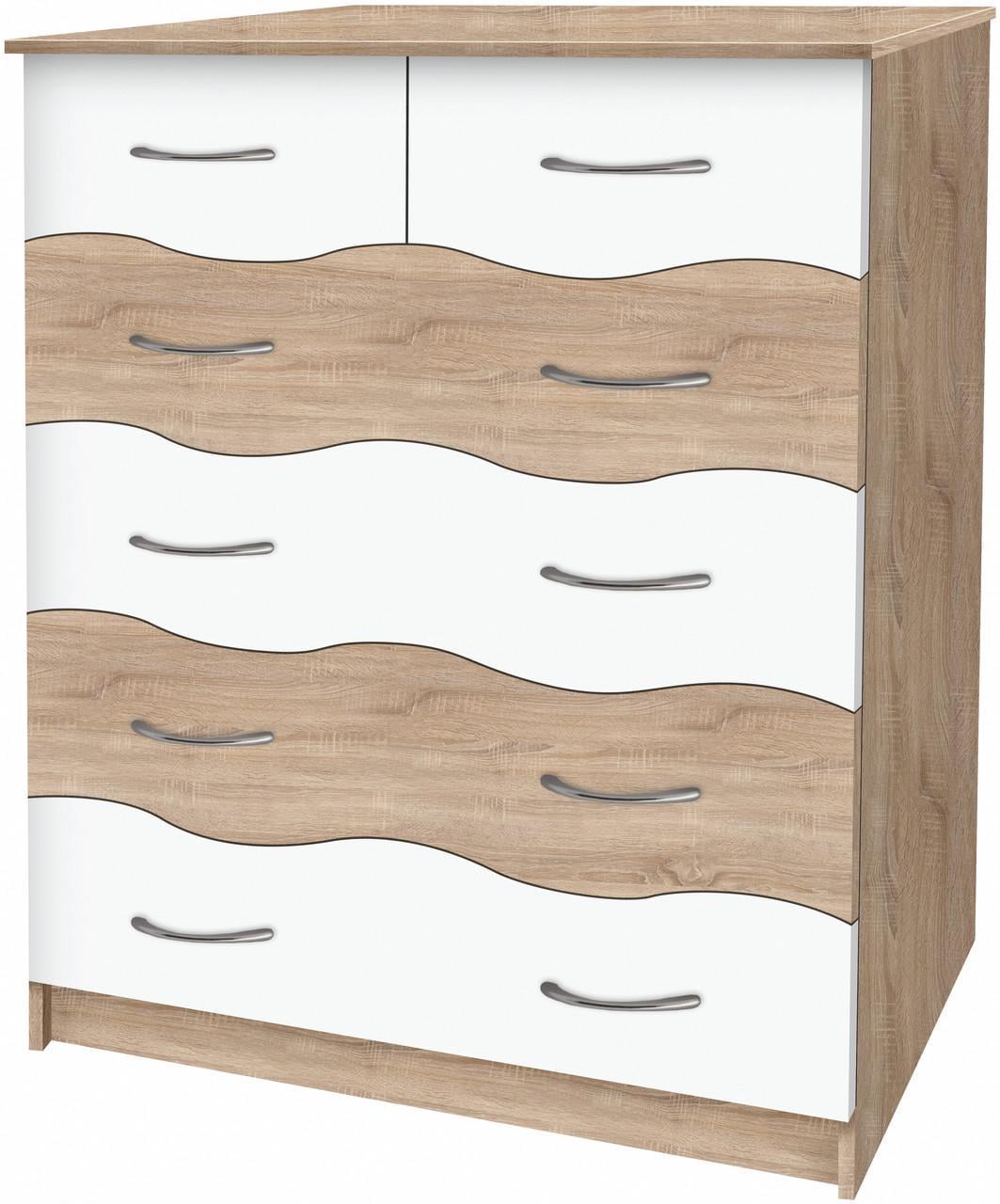 Комод МАКСИ-МЕбель Фокут Волна Дуб сонома/Белый гладкий (10841)