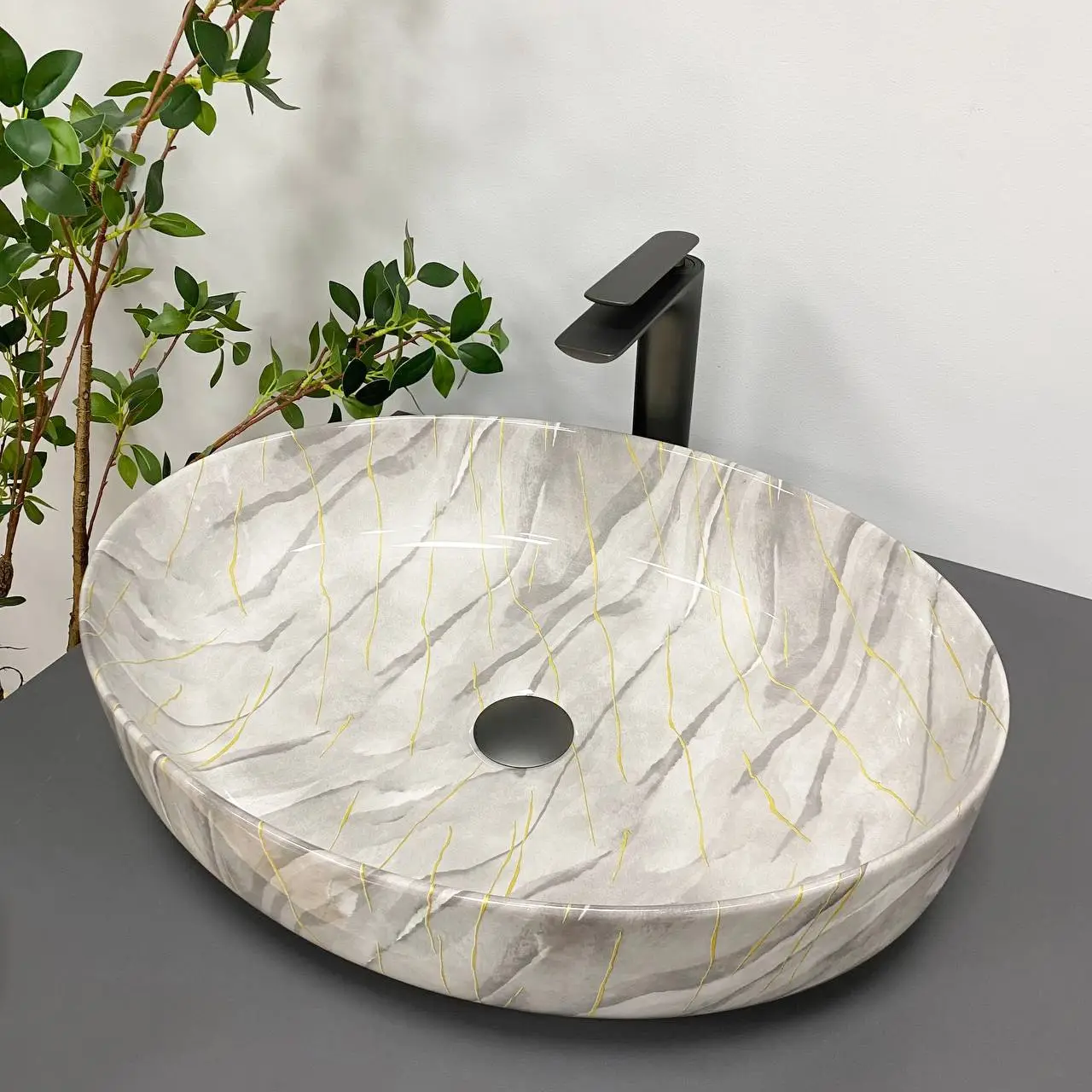 Раковина накладная VBI Udine Stone Glossy овальная 410x550 мм Бежевый (RM-VBI-012102)