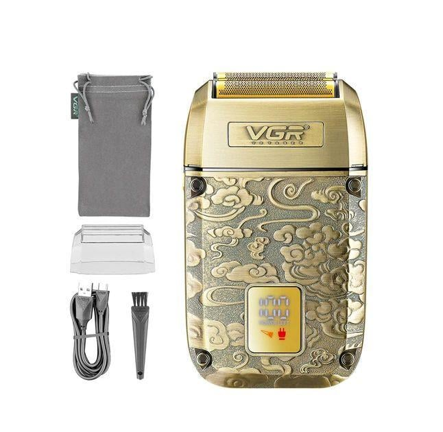 Электробритва VGR V-336 с двойной системой бритья сетки и LED экраном Gold (10655)