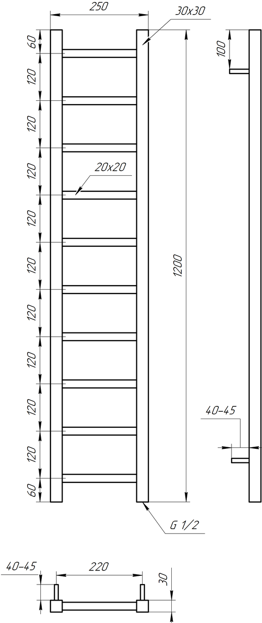 Полотенцесушитель S-Mix Scala 1200х250 мм Белый (1205352679) - фото 3