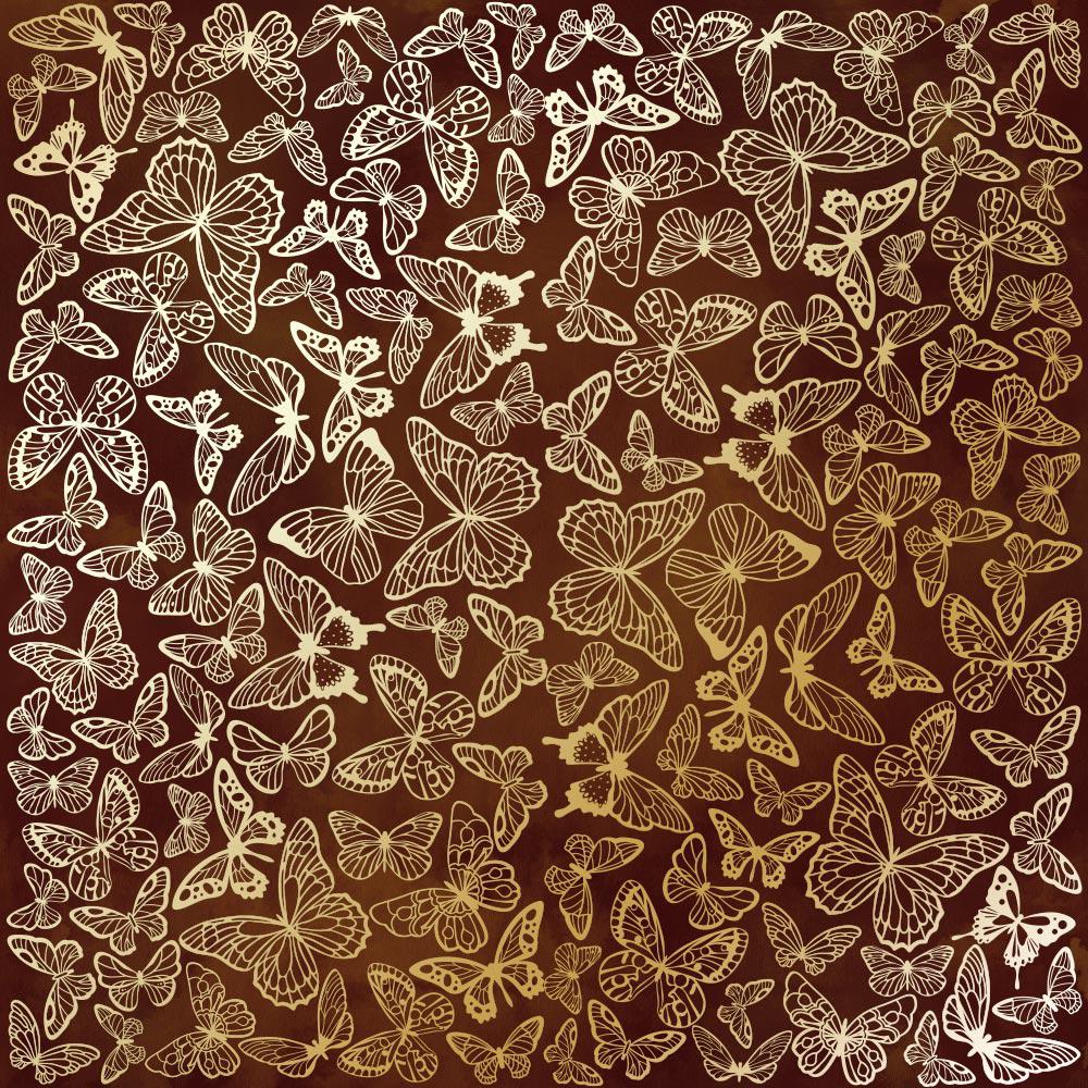 Лист паперу односторонній Golden Butterflies із фольгуванням 30,5х30,5 см Brown/Aquarelle