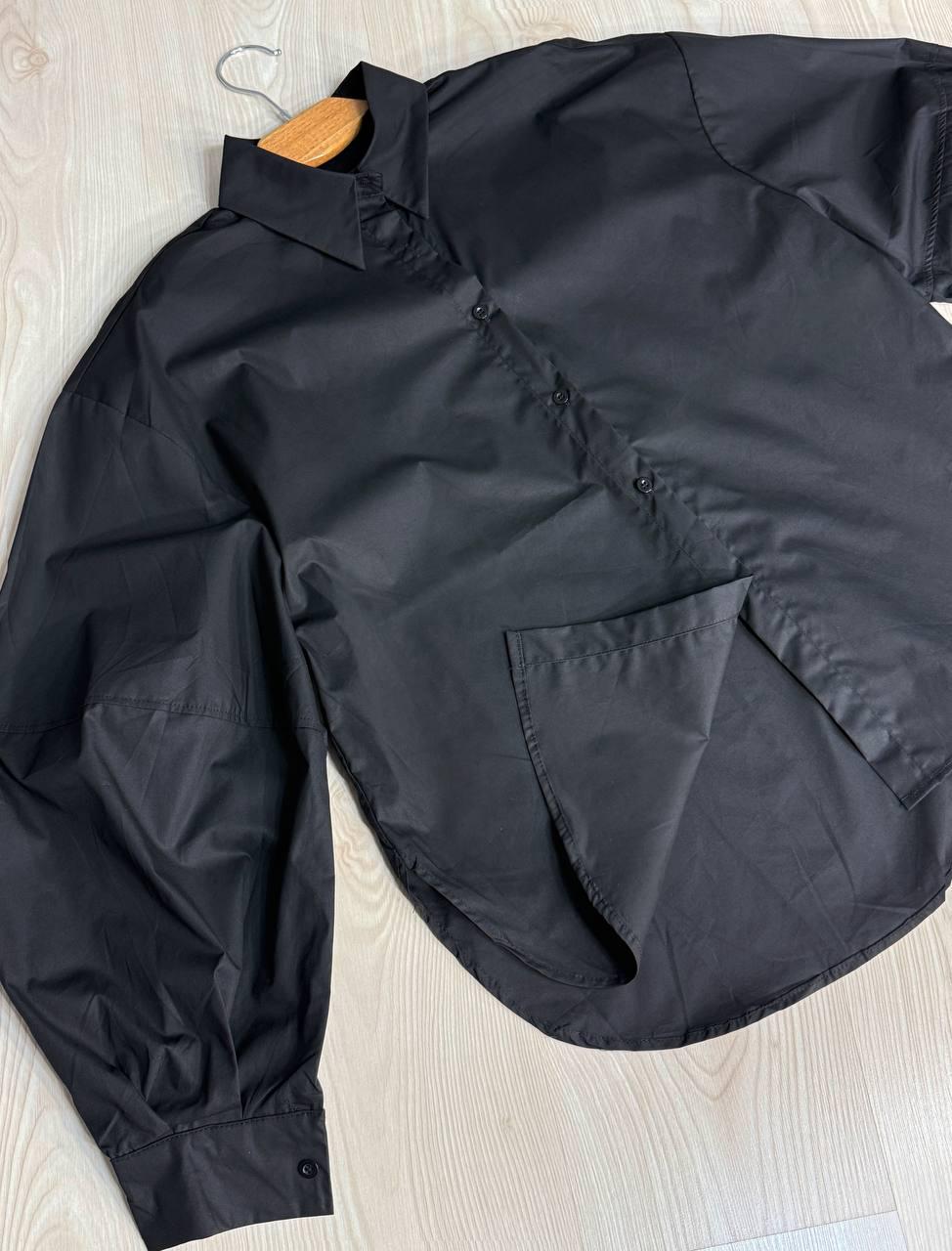 Рубашка женская Lan Lan 7503 оверсайз широкая длинная с пышным рукавом OS Черный (4910) - фото 5