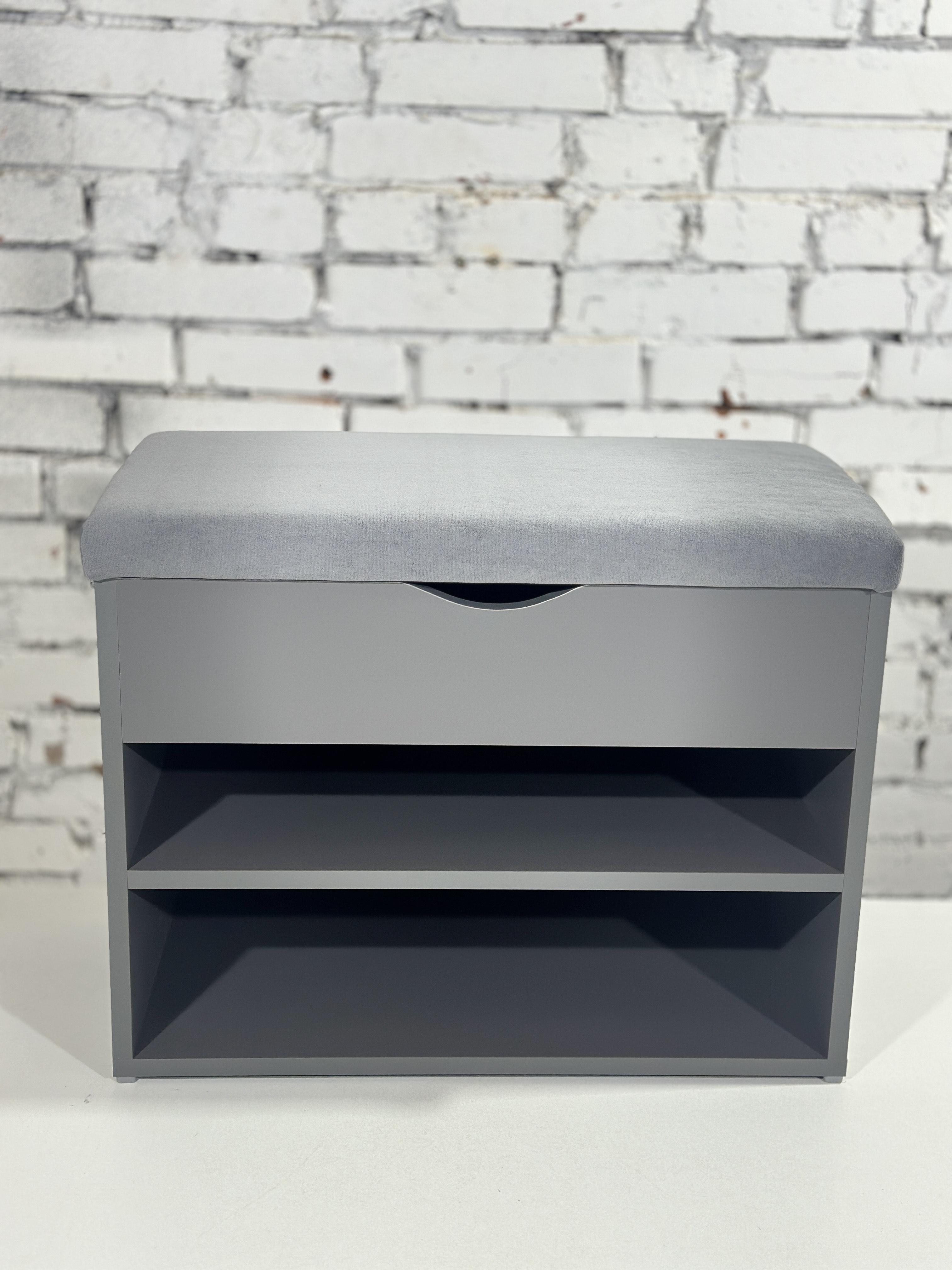 Тумба для обуви ДСП/ткань 30х60х45 см Графитовый/Серый - фото 2 Тумба для обуви ДСП/ткань 30х60х45 см Графитовый/Серый - фото 2