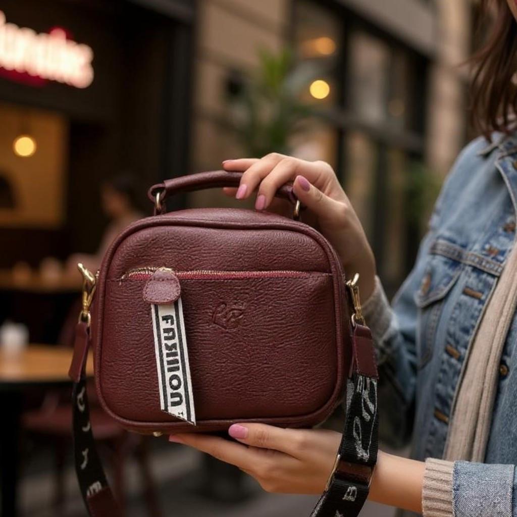 Сумка женская кросс-боди маленькая из экокожи через плечо на широком ремне Бордовый - фото 6