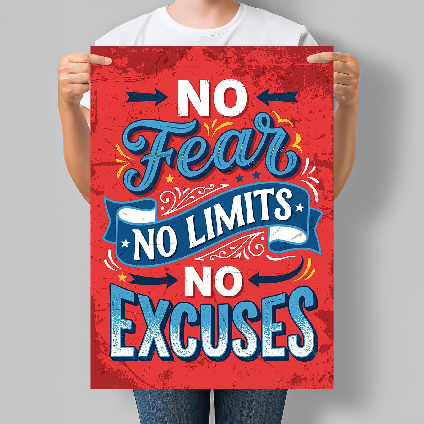 Постер мотиваційний No Fear No Limits No Excuses 42x60 см A2 без рамки (MOTN017_A2)