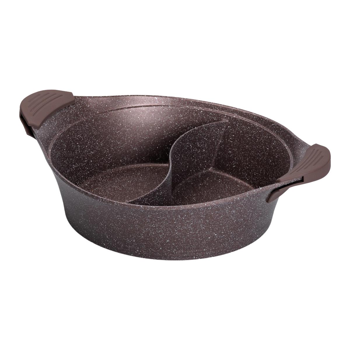 Кастрюля с разделителем MGC для шабу-шабу алюминиевая с антипригарным покрытием стеклянная крышка 4 л Коричневый - фото 3 Кастрюля с разделителем MGC для шабу-шабу алюминиевая с антипригарным покрытием стеклянная крышка 4 л Коричневый - фото 3