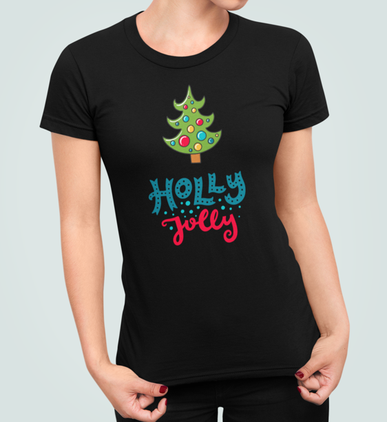 Футболка женская новогодняя Stedman с принтом Елка Holly jolly S Черный (НГ1.1-1)