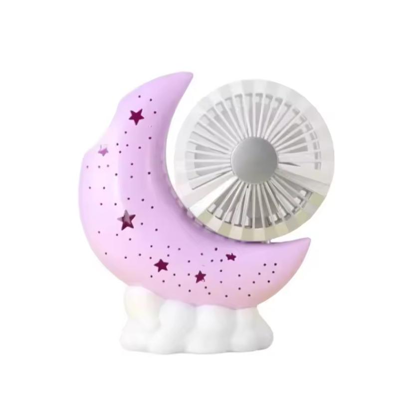 Вентилятор аккумуляторный HQ66-21 Звездное Небо с подсветкой и подставкой Фиолетовый