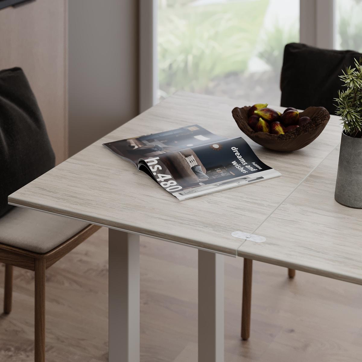 Обеденный стол-трансформер Dinner Glass 900x750x600 мм Артвуд светлый/Белое стекло (GATB16202000101) - фото 4 Обеденный стол-трансформер Dinner Glass 900x750x600 мм Артвуд светлый/Белое стекло (GATB16202000101) - фото 4