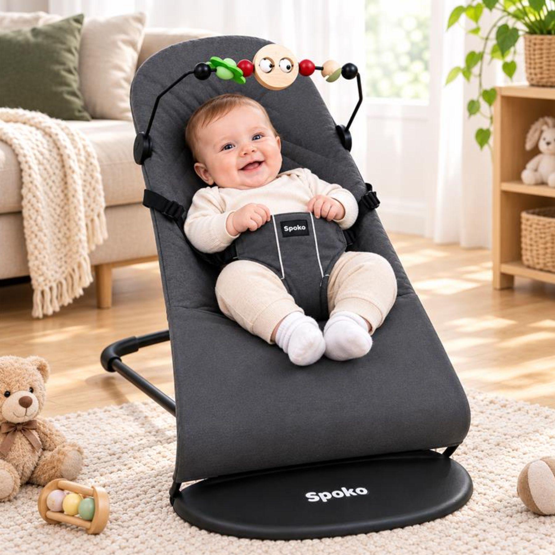 Шезлонг дитячий Spoko Baby крісло гойдалка Сірий (SP-108)