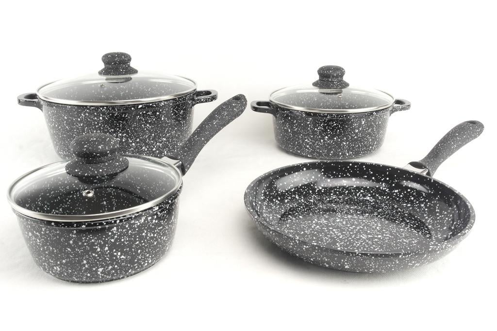 Набір посуду A-Plus 1503 з мармуровим покриттям 7 пр. Чорний