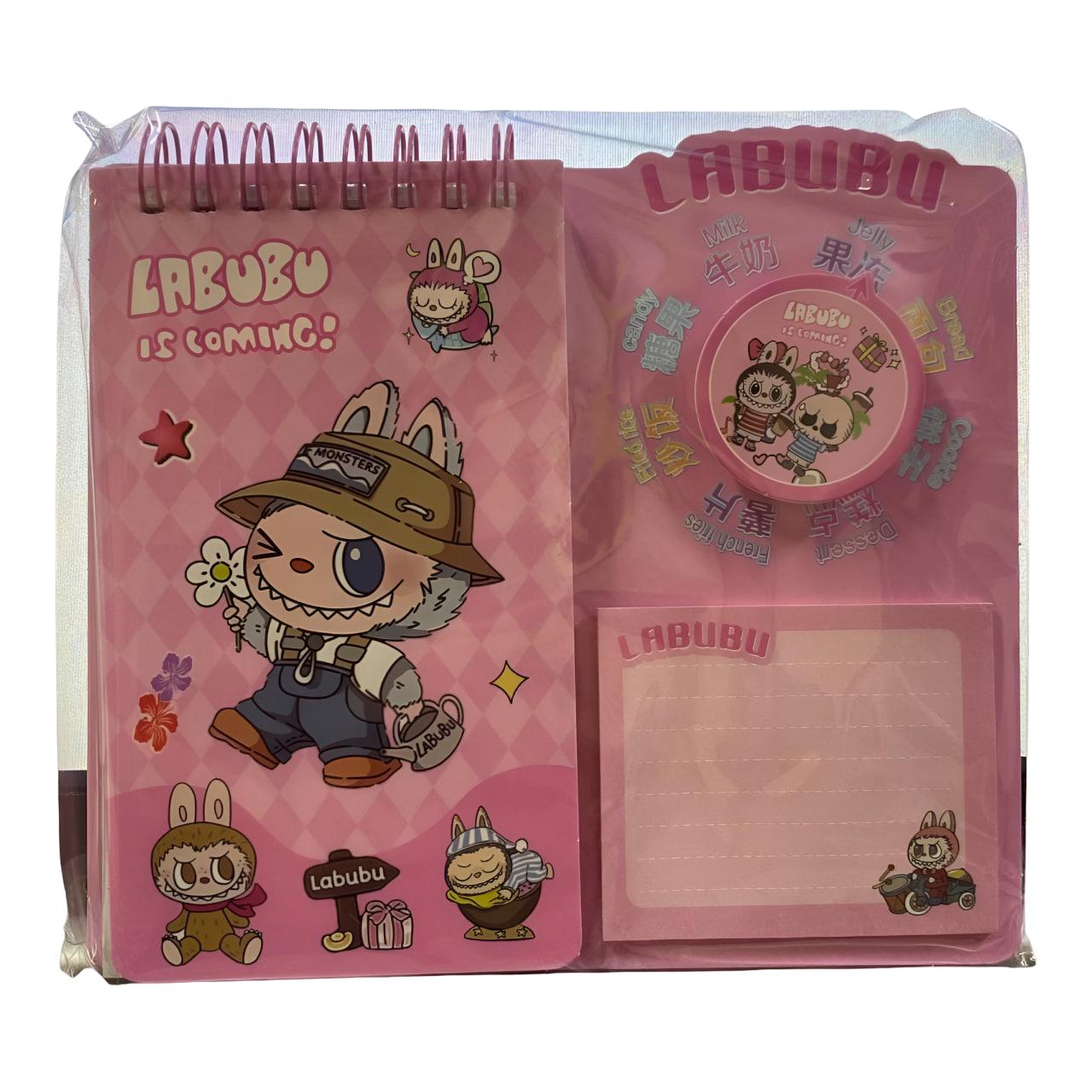 Блокнот Лабубу із наліпками/стікерами для записів та тримачем для ручки Рожевий (25-SS197)