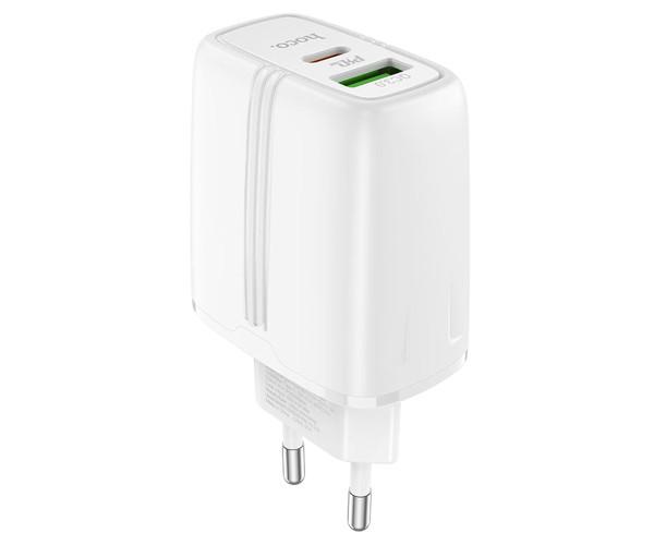 Пристрій зарядний мережевий Hoco N11 Powerful USB 3A QC30 PD20W з кабелем Type-C-Lightning 1 м White