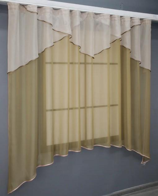 Гардина кухонная с аркой/ламбрекеном 270х170 см Темно-бежевый/Белый (025к) - фото 2 Гардина кухонная с аркой/ламбрекеном 270х170 см Темно-бежевый/Белый (025к) - фото 2