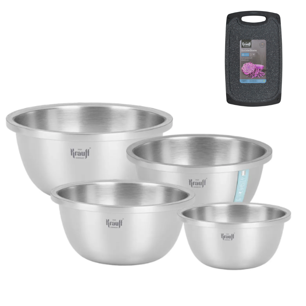 Набір мисок з нержавіючої сталі Krauff з кухонною дошкою SolideStein 5 пр. (55-333-352)