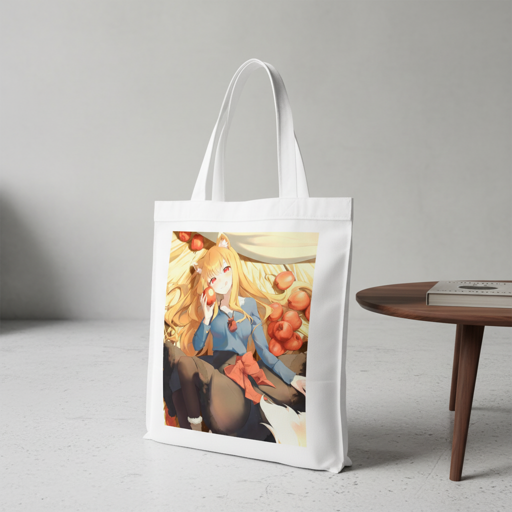 Сумка-шопер Ookami to Koushinryou Холо из габардина Белый (6516)