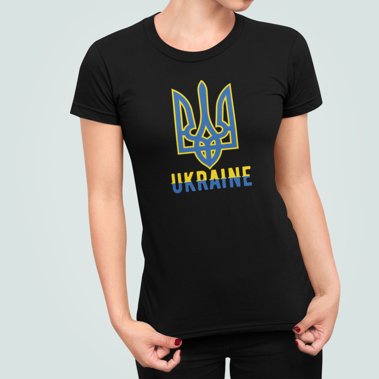 Футболка женская патриотическая Stedman с принтом "UKRAINE" Герб Украины S Черный (УКР410.1-1)