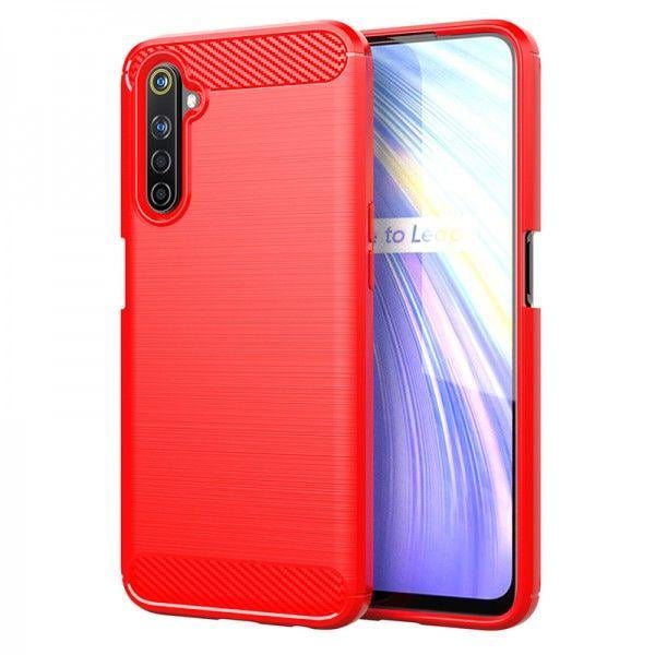 Чехол накладка Polished Carbon для Oppo Realme 6 красный