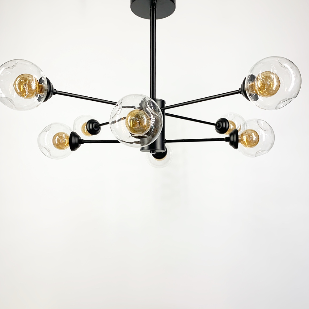 Люстра-молекула з 8 подвійними бурштиново-прозорими плафонами Чорний (5033)
