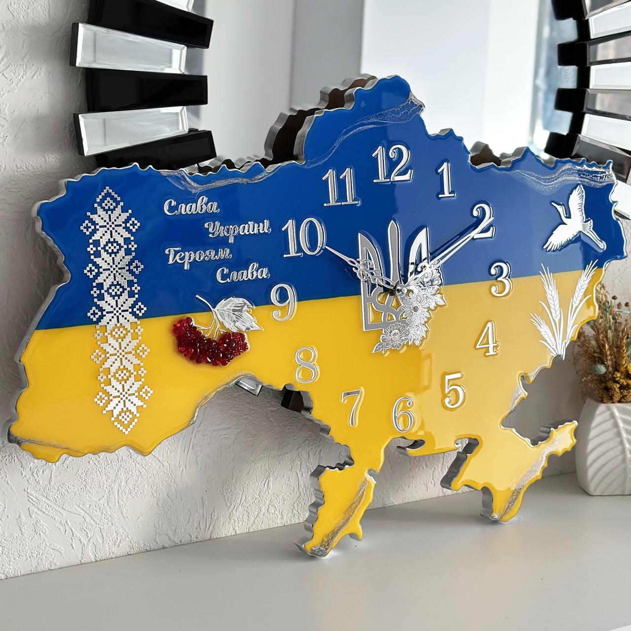 Часы настенные из эпоксидной смолы Карта Украины 100x67 см