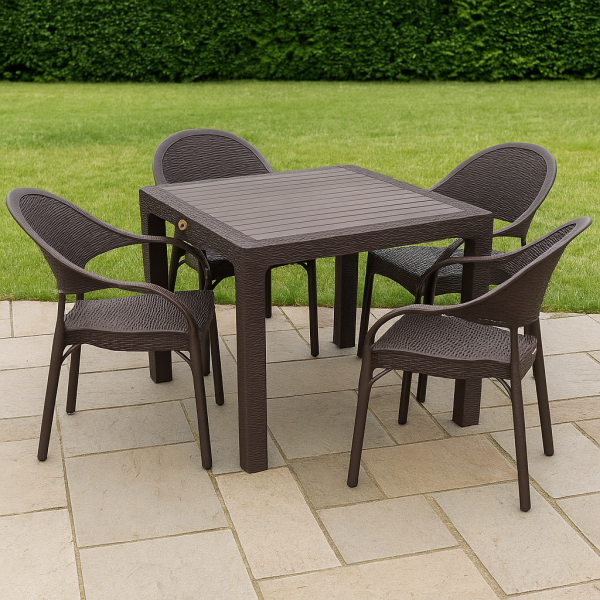 Комплект садовый стол 90х90 см и стулья 4 шт. пластиковый Шоколад (31949149)